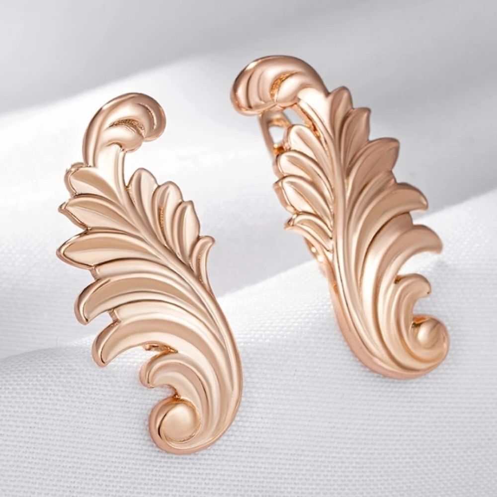 14K Rose Gold Glossy Feather Earrings - Picture 4 of 5
